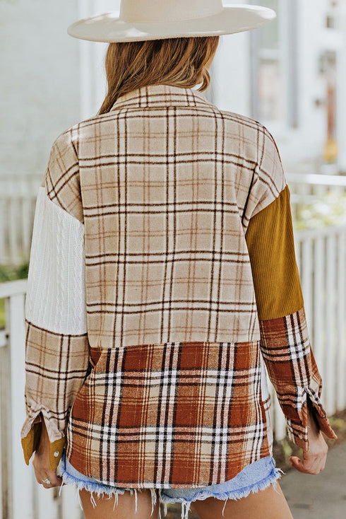 Plaid Color Block Patchwork Shirt Jacket With Pocket